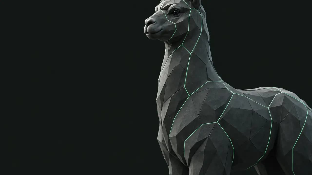 Nane yeşili UV dikişleri olan mat grafit bir alpaka heykeli