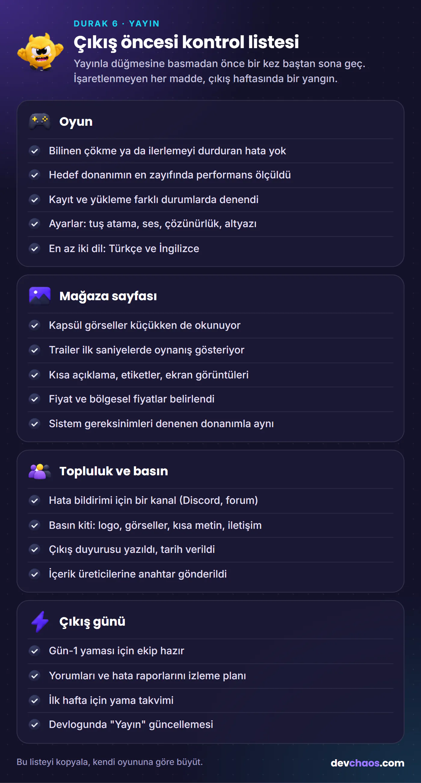 Çıkış öncesi kontrol listesi