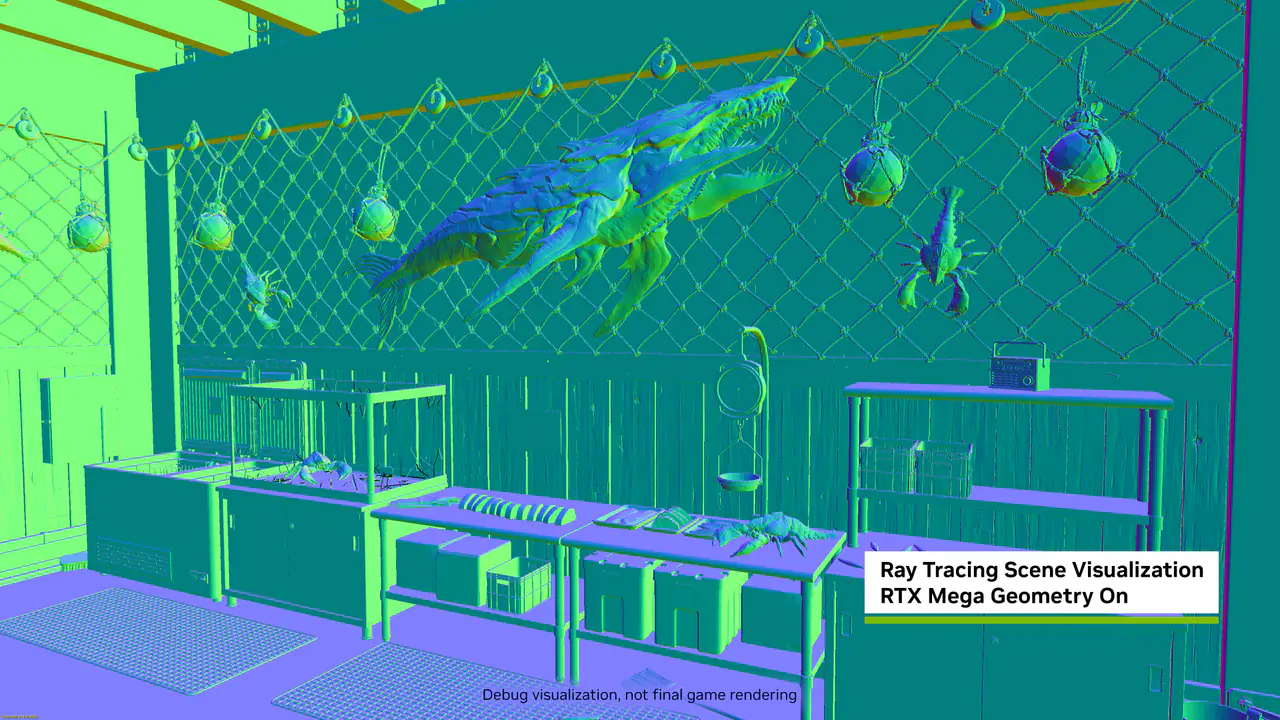 RTX Mega Geometry açık: "Market" haritasında ray tracing sahnesinin görselleştirmesi
