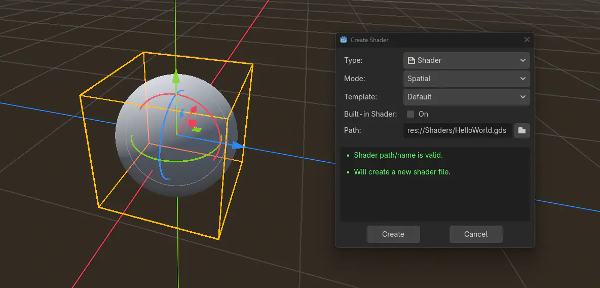 Yeni shader oluşturma penceresi.