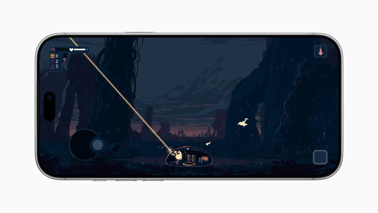 iPhone 18 Pro Max ekranında Dome Keeper'ın oynanışı.