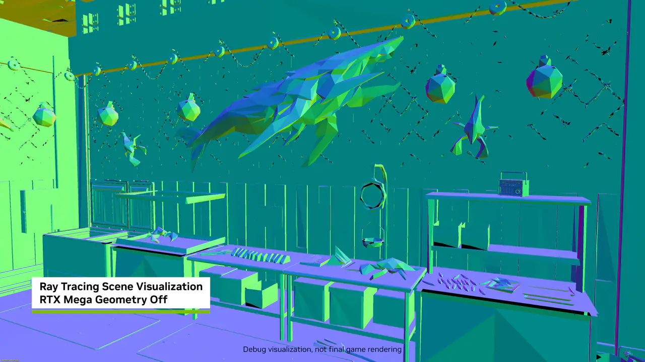 RTX Mega Geometry kapalı: "Market" haritasında ray tracing sahnesinin görselleştirmesi