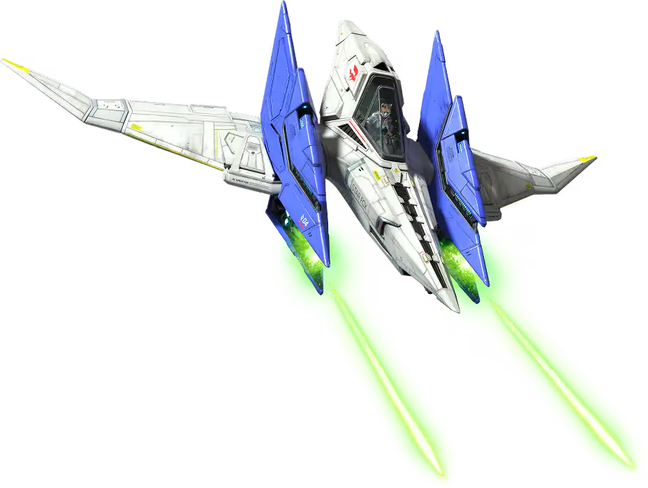 Fox McCloud, Arwing'i yönetirken iki yeşil lazer ateşliyor.