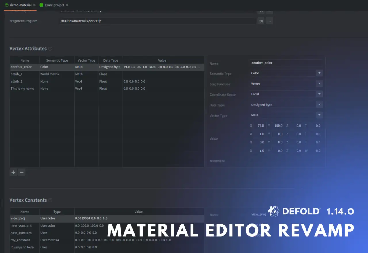 Yeniden tasarlanan Material Editor'da seçili bir girdi ve düzenleme formu