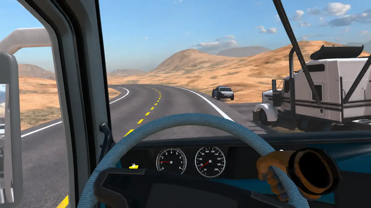 Kamyon kabininden Arizona'nın çöl otoyoluna bakış